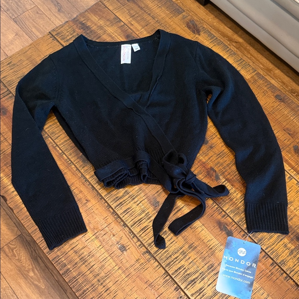 Mondor Women's Black Wrap Sweater